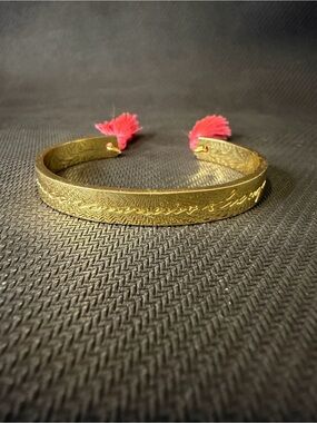 Lilly Pulitzer Bracelet Golden Engraved Cuff Bracelet with Pink Tassels